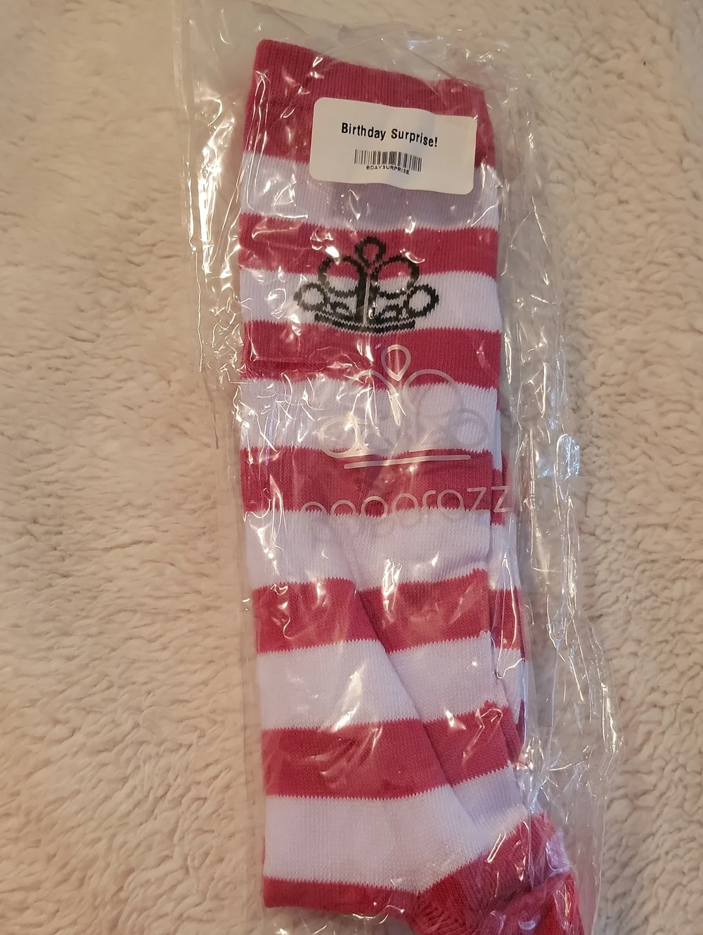 Paparazzi Striped Pink and White Knee Socks with Crown Logo Brand New In Package